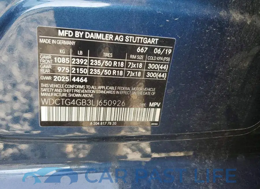 WDCTG4GB3LJ650926# 13
