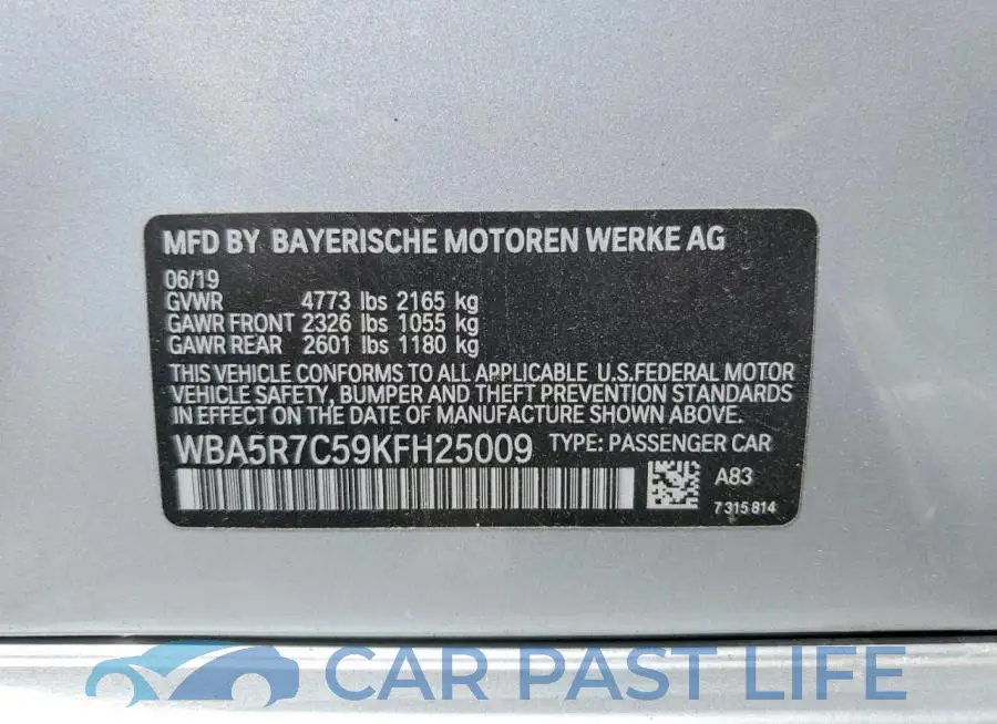 WBA5R7C59KFH25009# 12