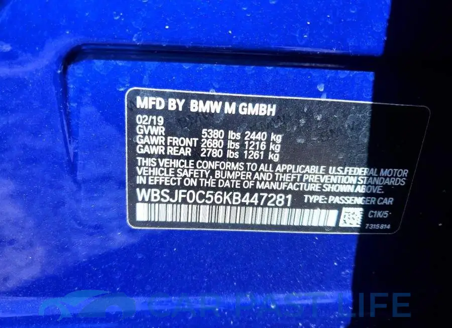 WBSJF0C56KB447281# 12