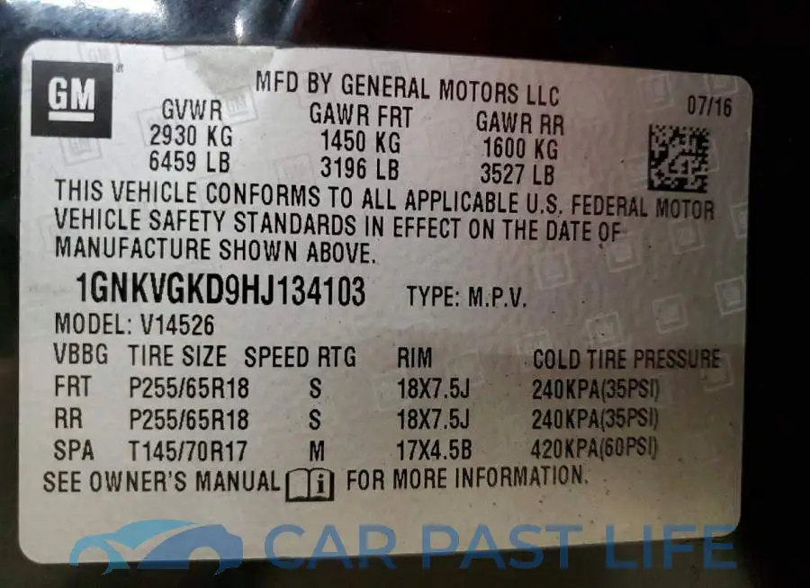 1GNKVGKD9HJ134103# 13