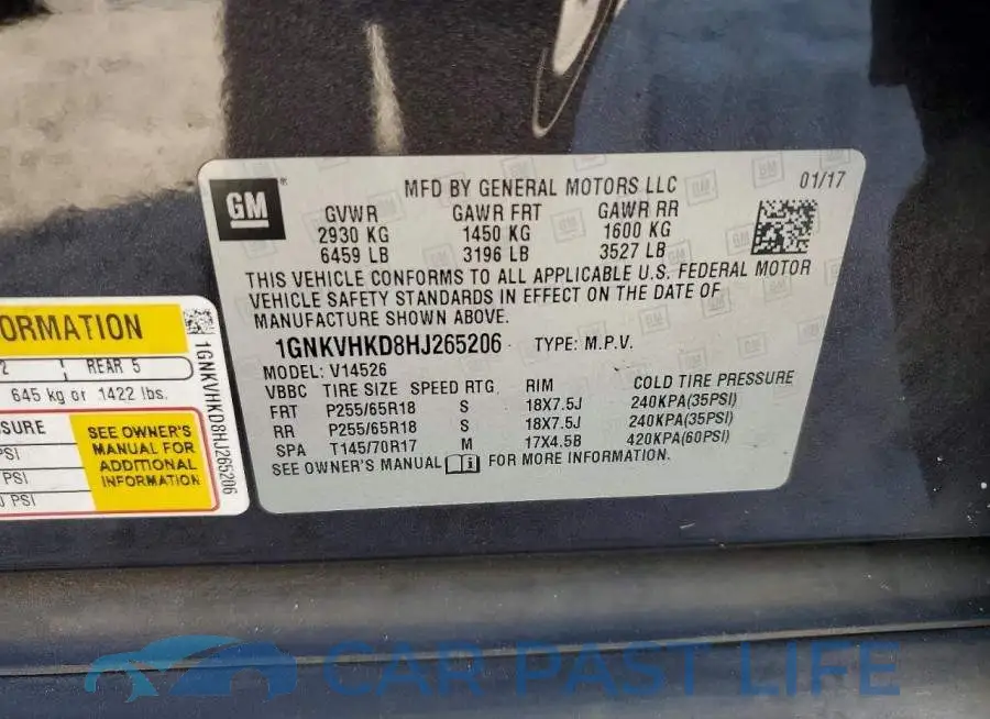 1GNKVHKD8HJ265206# 13