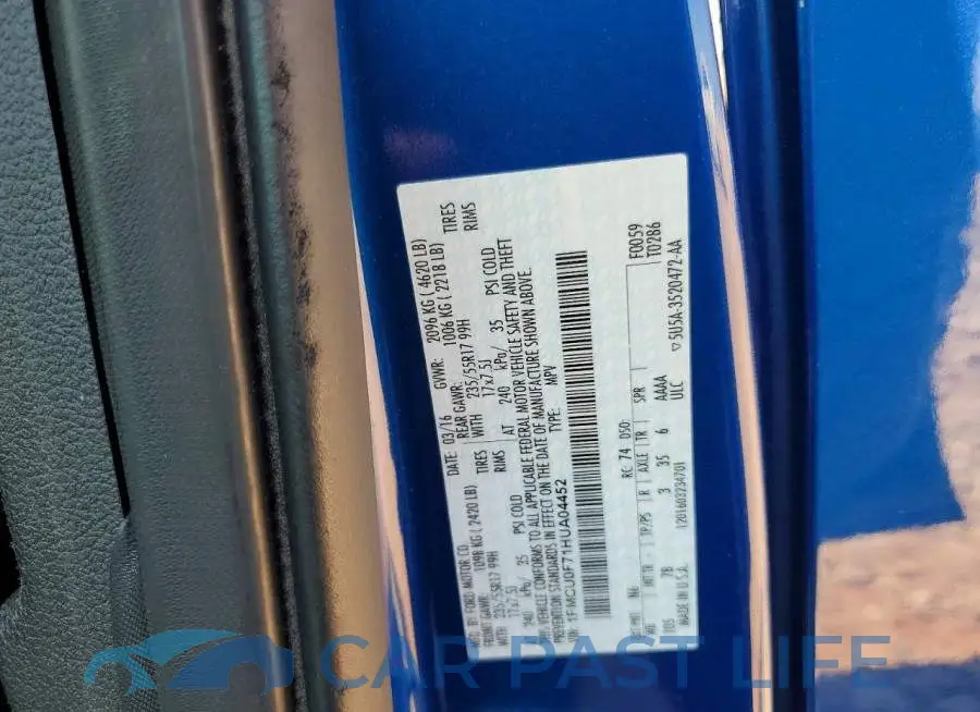 1FMCU0F71HUA04452# 13