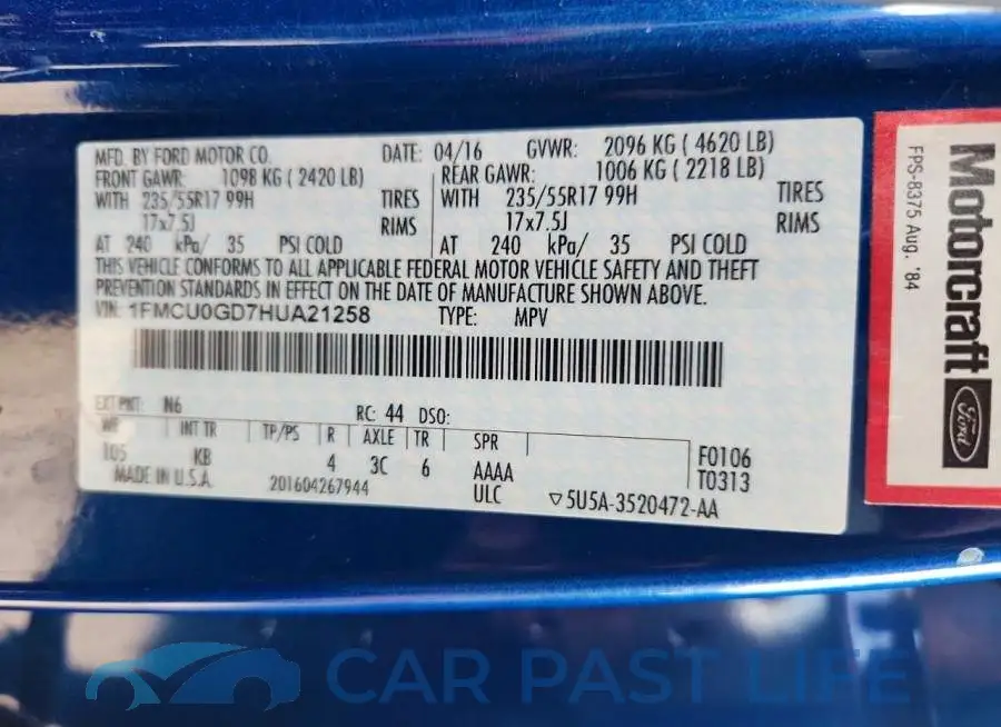 1FMCU0GD7HUA21258# 13