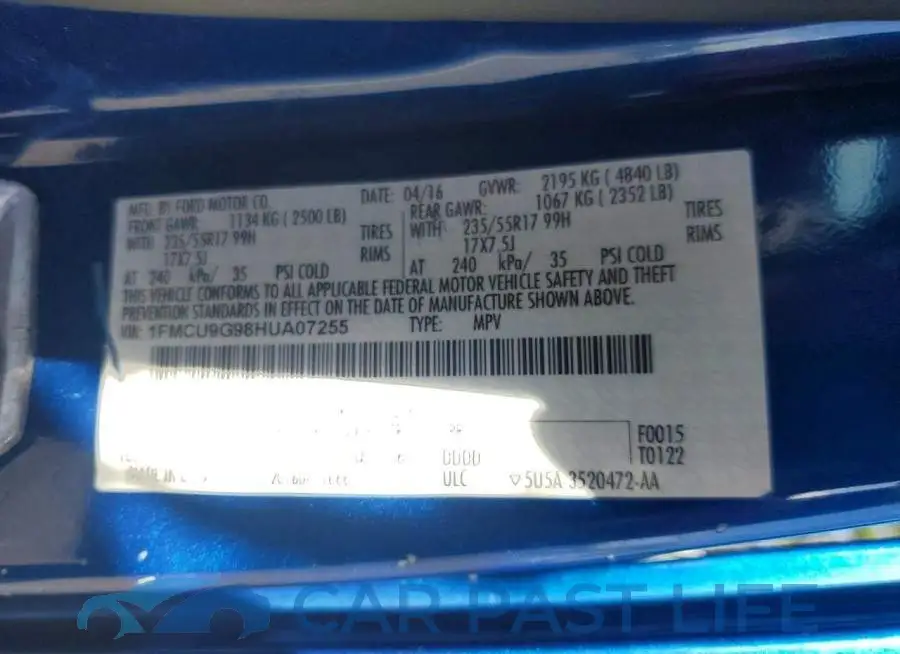 1FMCU9G98HUA07255# 14