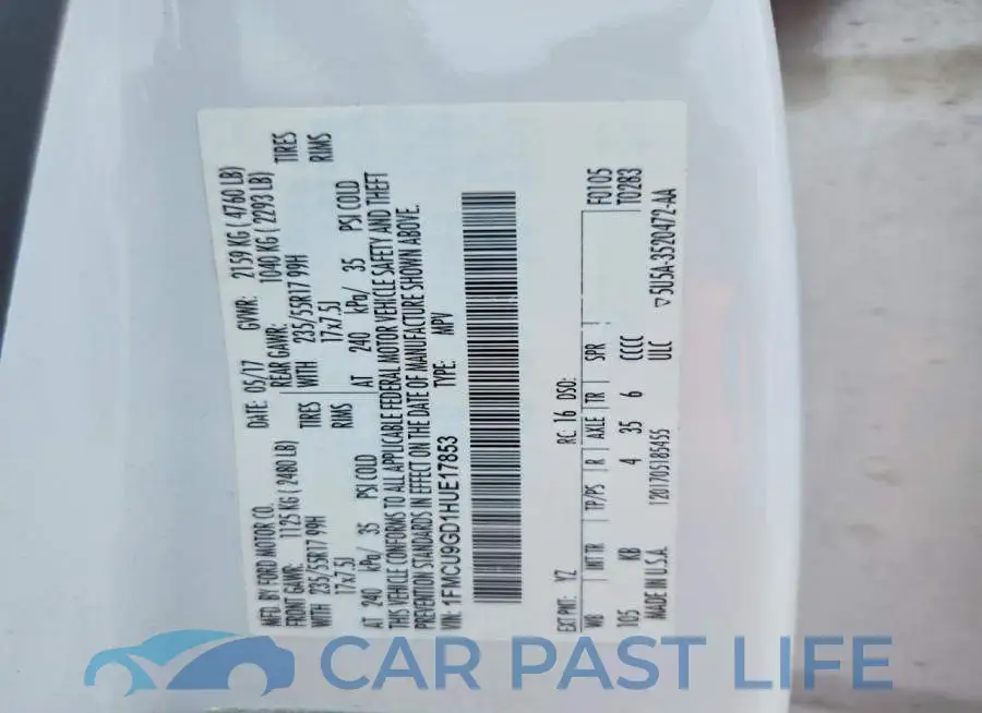1FMCU9GD1HUE17853# 13