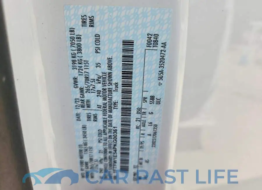 1FTFW1E54PKG00361# 12