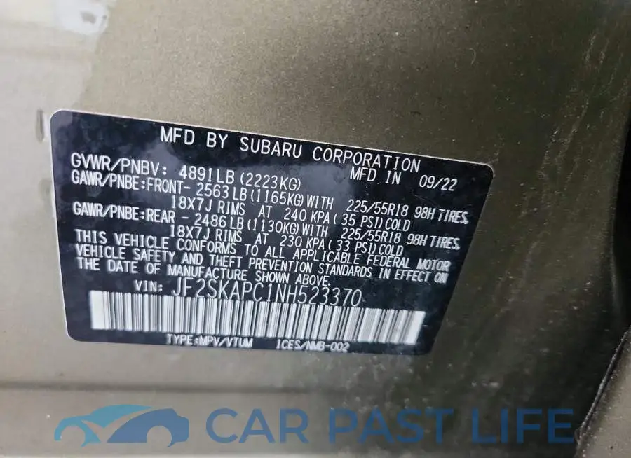 JF2SKAPC1NH523370# 13
