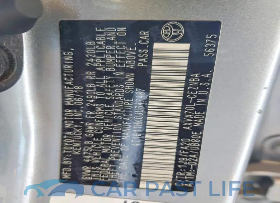4T1B11HK0JU647487# 12
