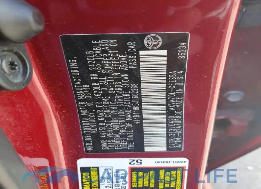 4T1B11HK5JU602268# 12