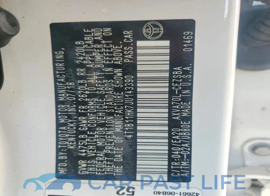 4T1B11HK7JU143390# 10
