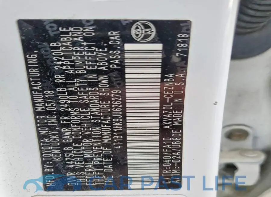 4T1B11HK9JU626279# 12