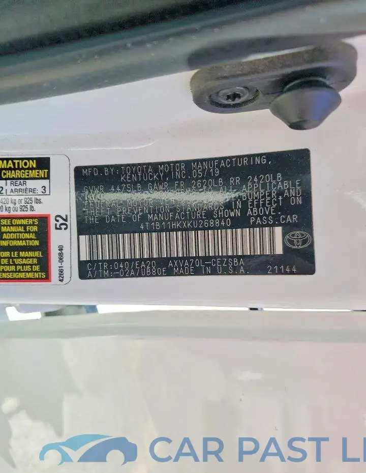 4T1B11HKXKU268840# 12