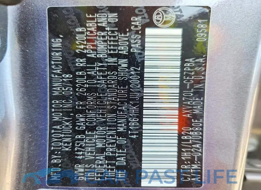 4T1B61HK1JU120012# 13