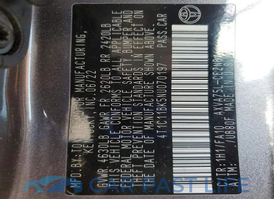 4T1C11BK5NU070197# 12
