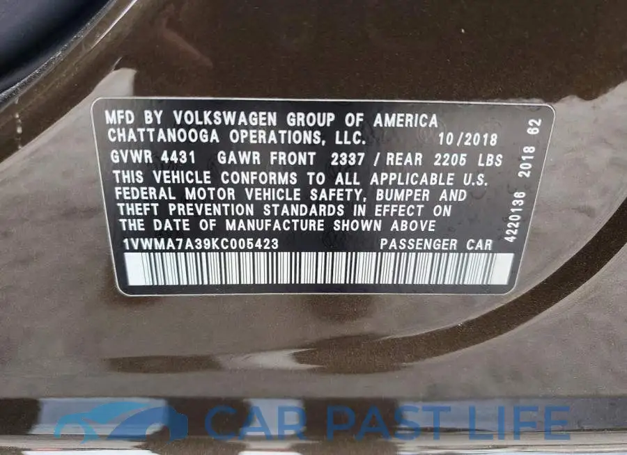 1VWMA7A39KC005423# 12