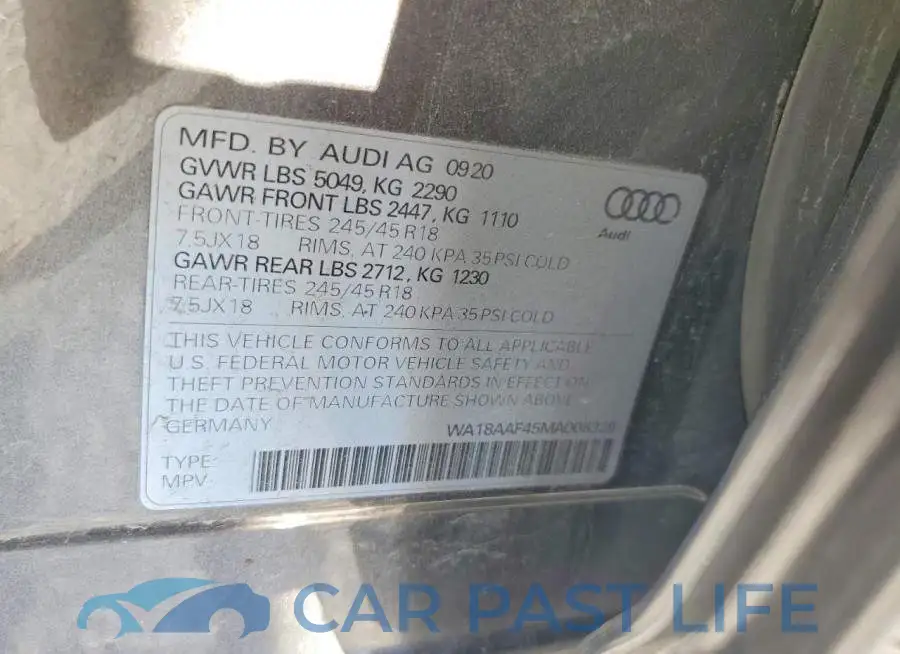 WA18AAF45MA008329# 12