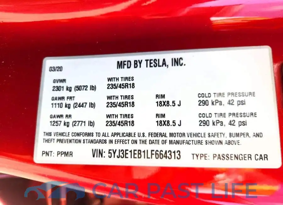 5YJ3E1EB1LF664313# 12