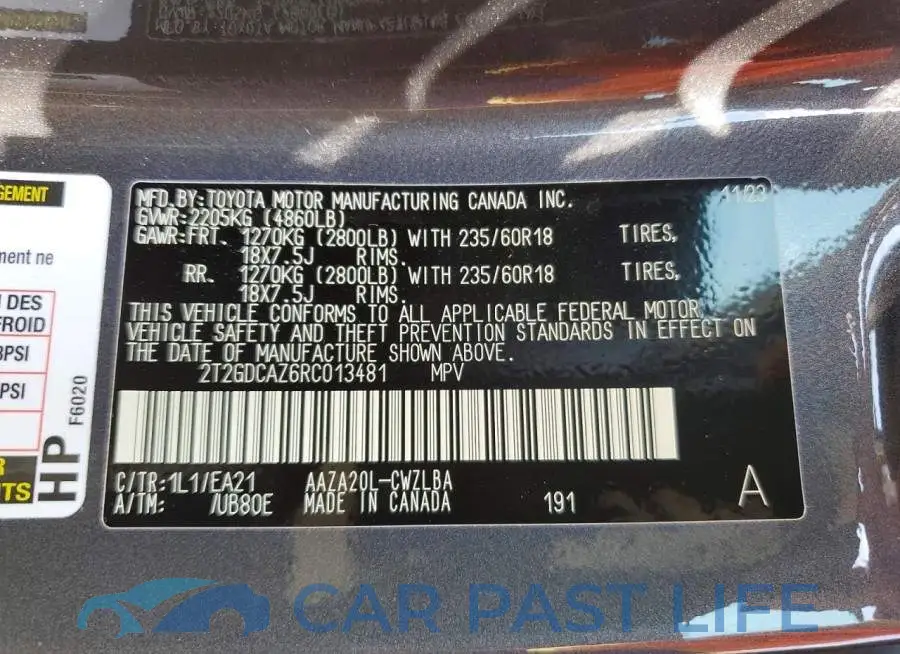 2T2GDCAZ6RC013481# 13
