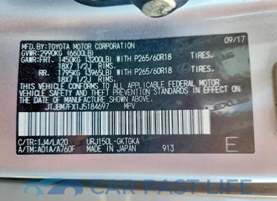 JTJBM7FX1J5184697# 13