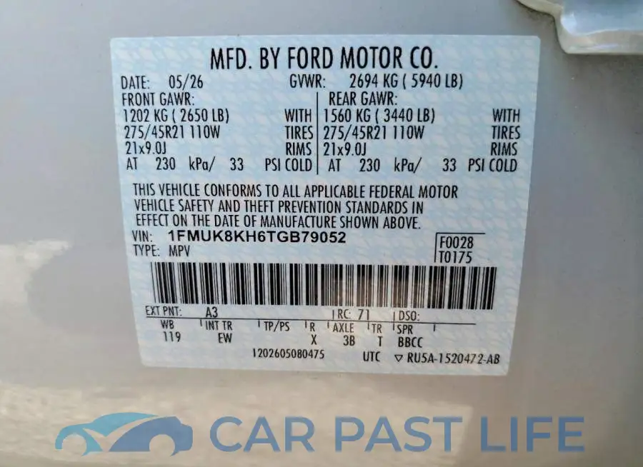 1FMUK8KH6TGB79052# 13