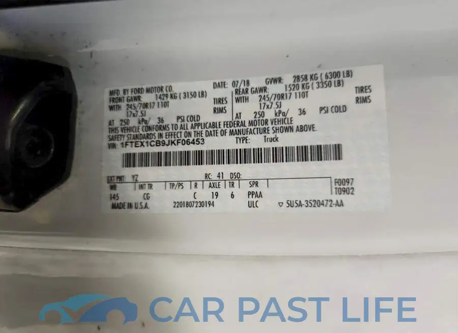 1FTEX1CB9JKF06453# 12