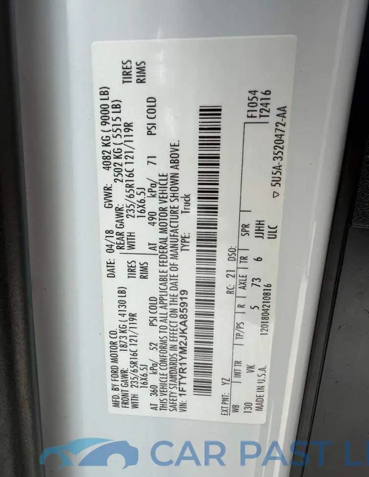1FTYR1YM2JKA85919# 10
