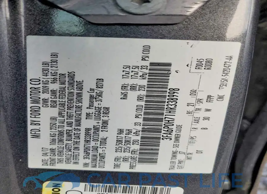3FA6P0H71HR338998# 12