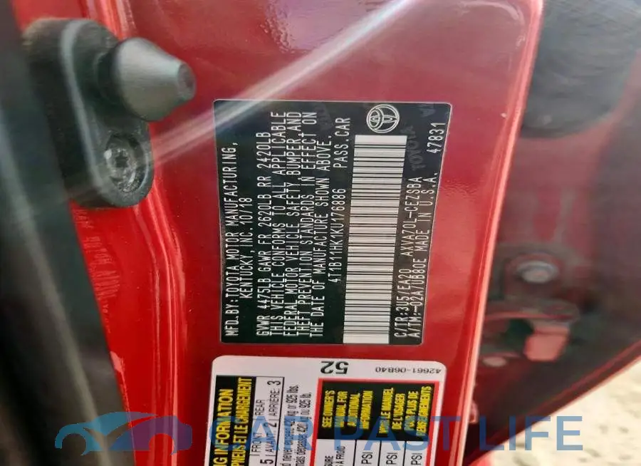 4T1B11HK1KU176886# 12