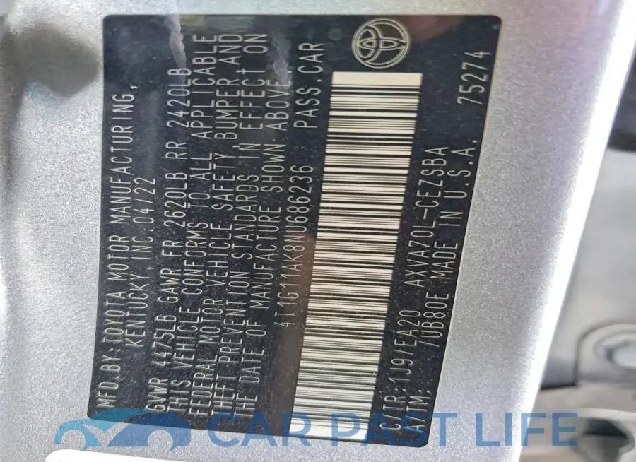 4T1G11AK8NU686236# 12