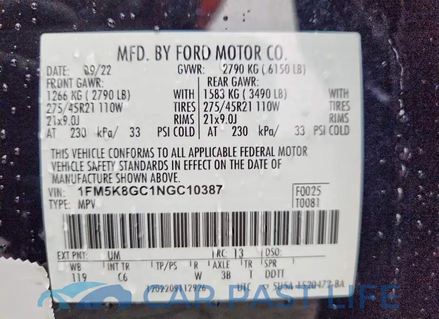 1FM5K8GC1NGC10387# 14