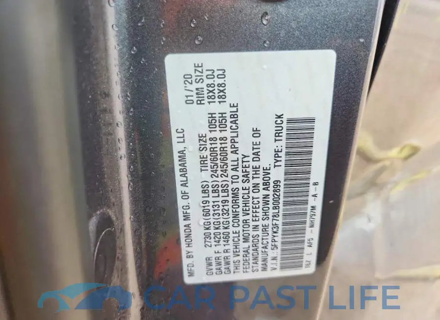 5FPYK3F78LB002899# 12