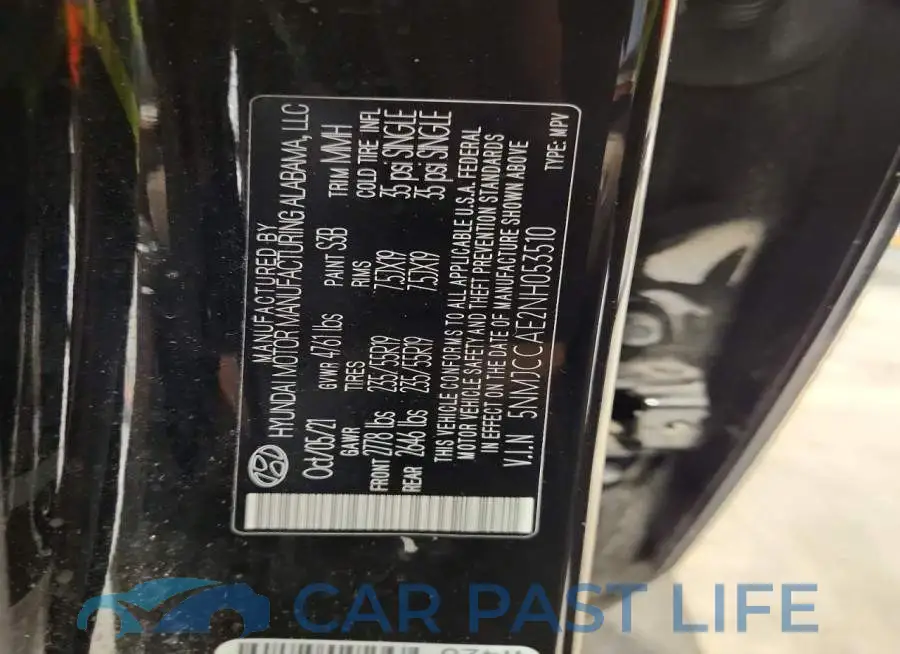 5NMJCCAE2NH053510# 13
