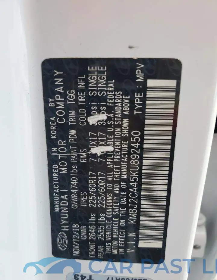 KM8J2CA45KU892450# 13
