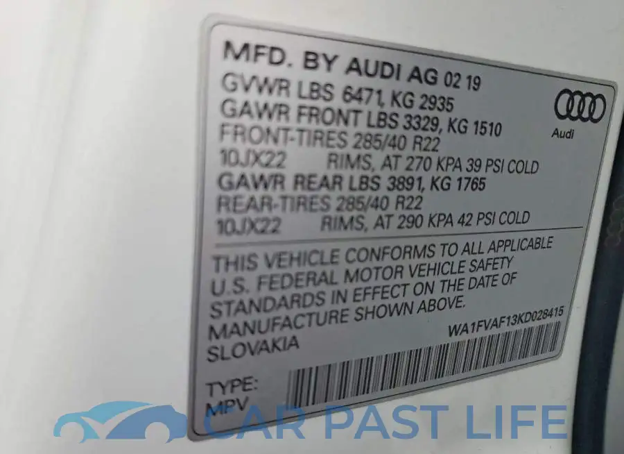 WA1FVAF13KD028415# 13