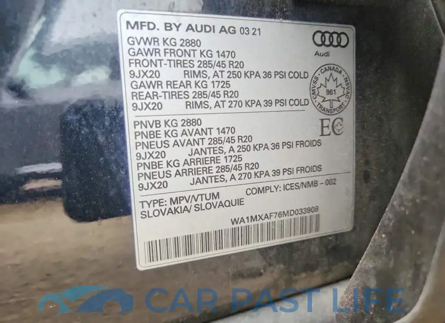 WA1MXAF76MD033908# 13