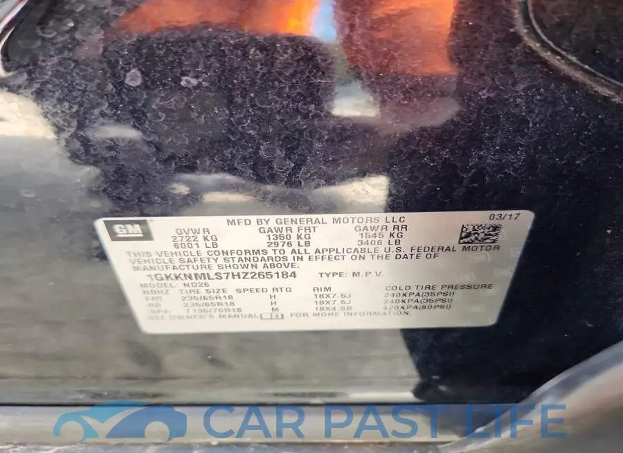 1GKKNMLS7HZ265184# 13