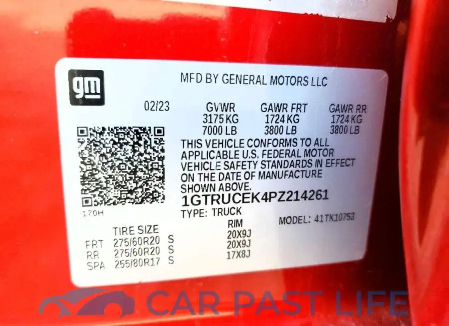 1GTRUCEK4PZ214261# 12