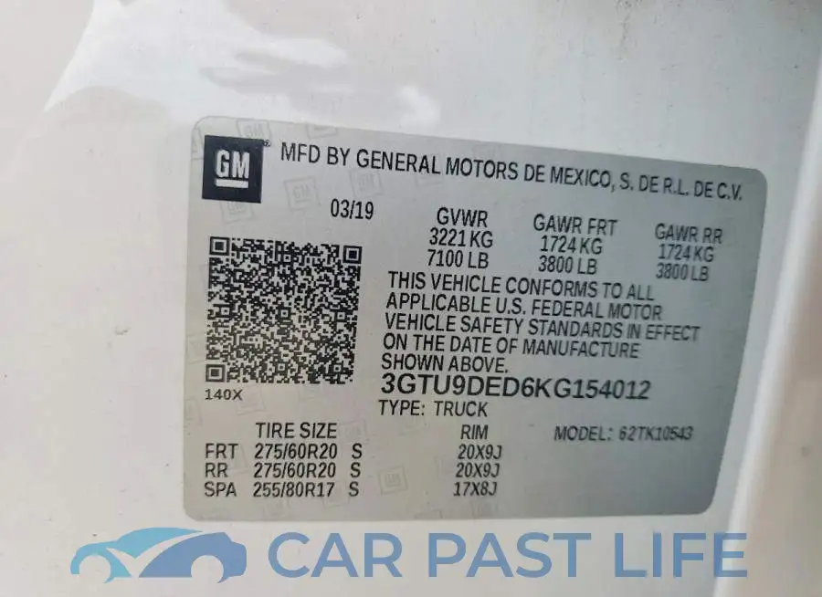 3GTU9DED6KG154012# 13