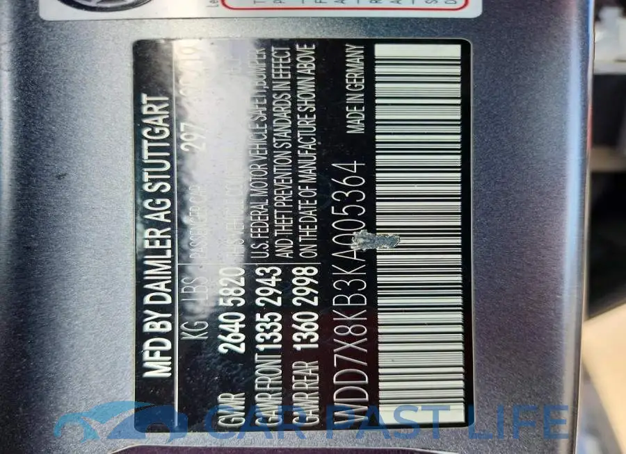 WDD7X8KB3KA005364# 13