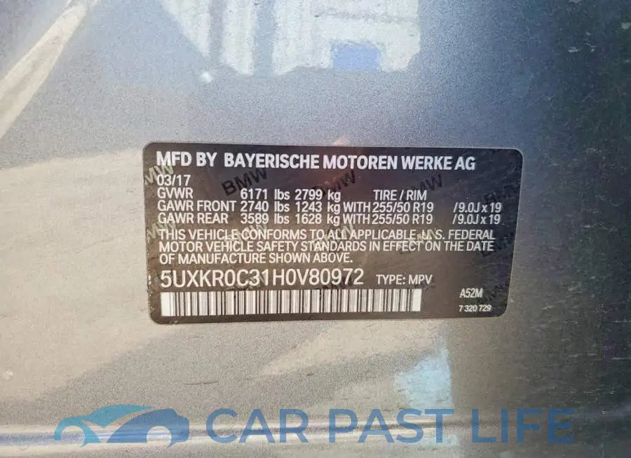 5UXKR0C31H0V80972# 12