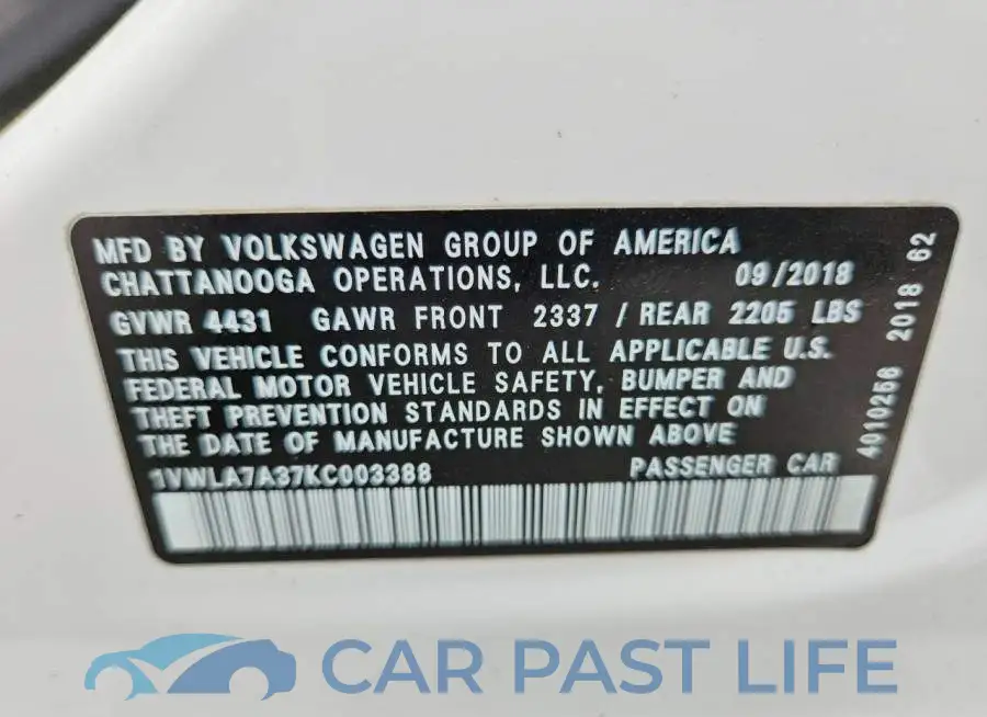 1VWLA7A37KC003388# 12