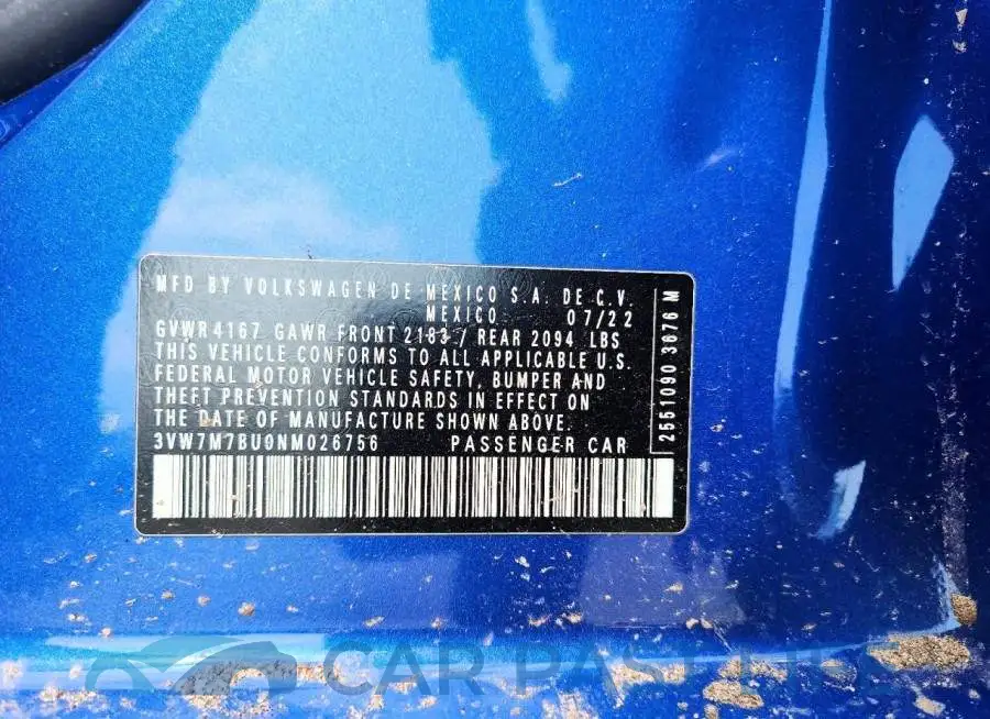3VW7M7BU0NM026756# 12