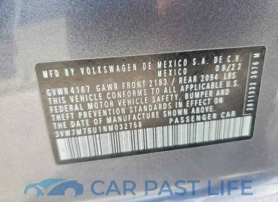 3VW7M7BU1NM032758# 12