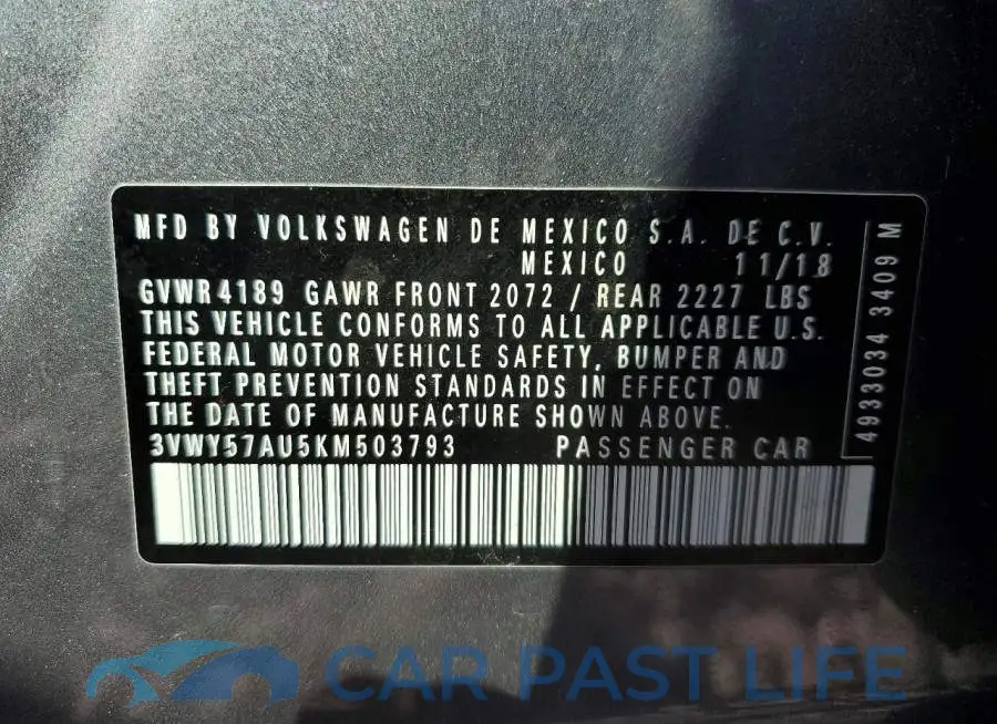 3VWY57AU5KM503793# 12