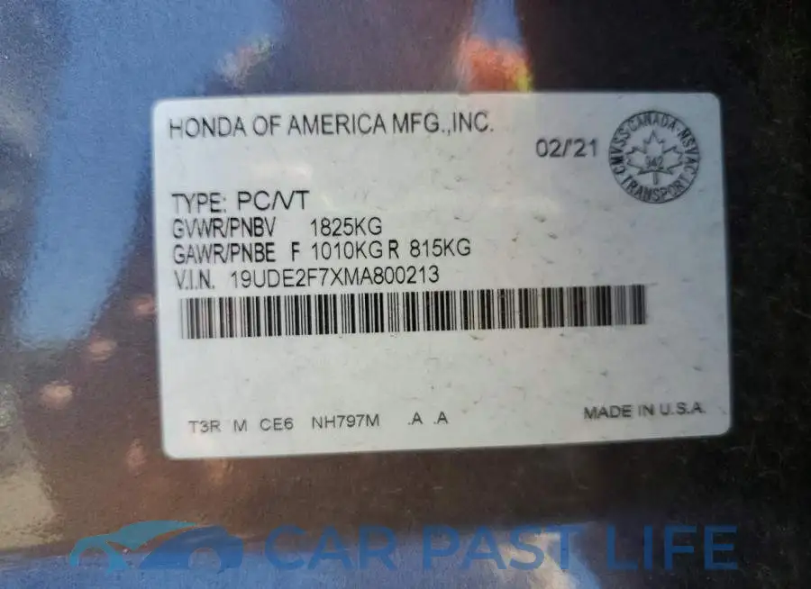 19UDE2F7XMA800213# 13