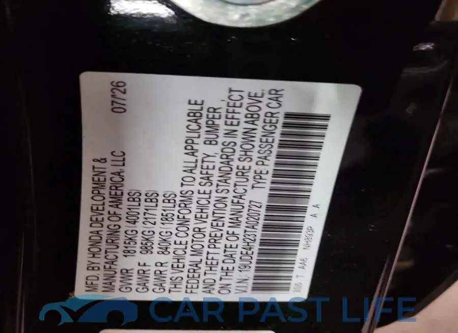 19UDE4H23TA020727# 12