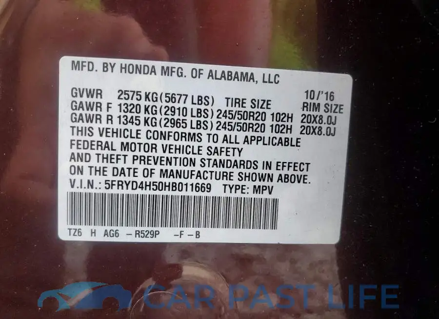 5FRYD4H50HB011669# 14