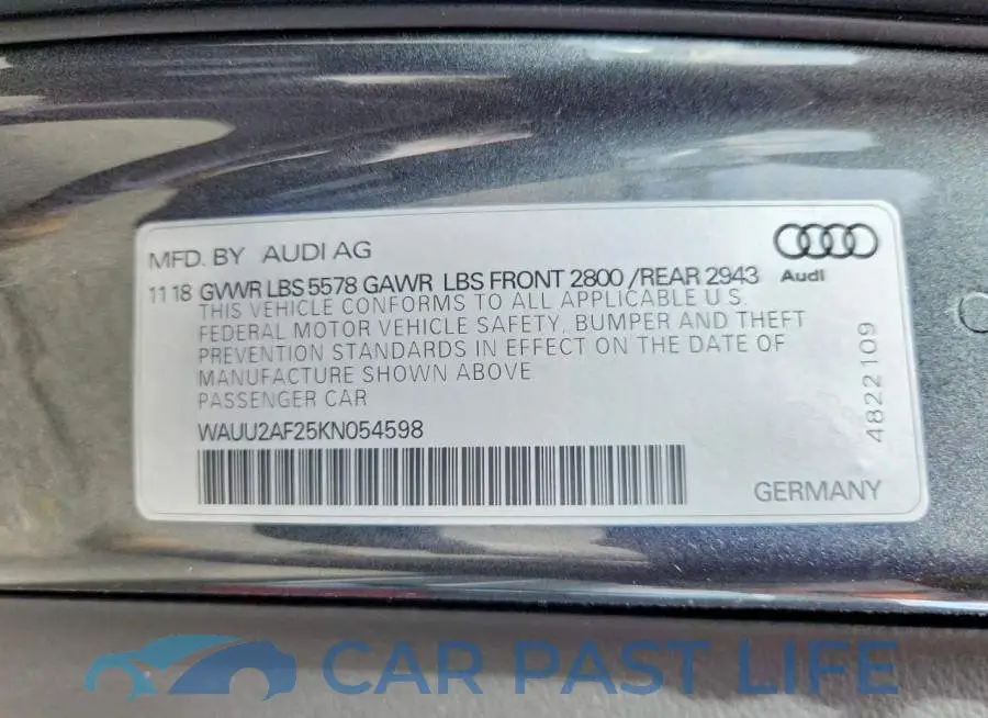 WAUU2AF25KN054598# 13