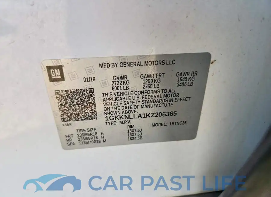 1GKKNLLA1KZ206365# 13