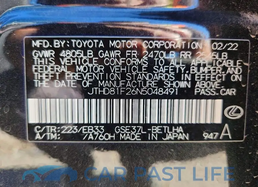 JTHD81F26N5048491# 12